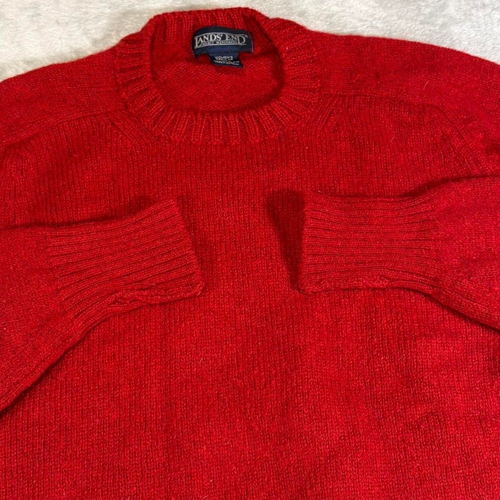 90s Vintage Lands' End Shetland Wool Crewneck Sweater | Red | Medium